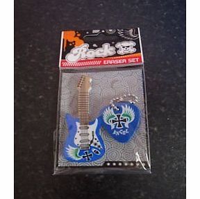 School erasers set pencil case filler guitar & pick - assorted colours x 1 single set