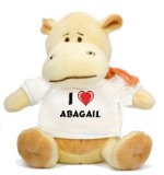 Hippo plush toy with I Love Abagail T-Shirt