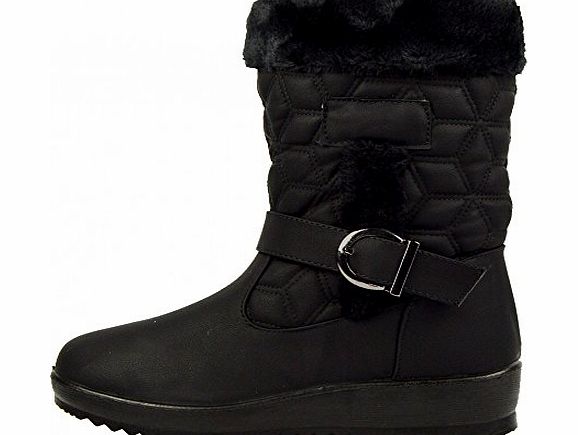 Shuboo Erika Flat mid calf winter fur boots - Black, UK 4 / EU 37