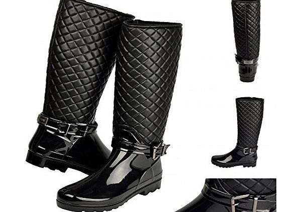 Shuboo Ina knee high quilted wellington boots Stretch upper - Black, UK 5 / EU 38