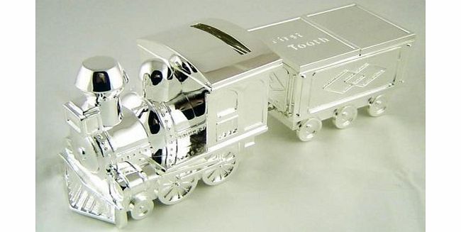 Shudehill Giftware Silver Plated Train Money Box, Tooth amp; Curl Carriages- Baby Christening Gift