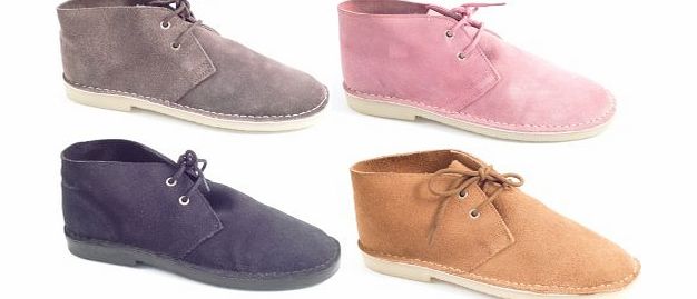 Shuzee WOMENS LADIES REAL LEATHER SUEDE FLAT HEEL DESERT LACE UP BOOTS SHOES SIZE