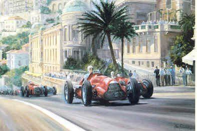Signed Memorabilia Alan Fearnley - Fangio at Monaco Print Signed by Juan Manuel Fangio - Print Shipped in protective tu