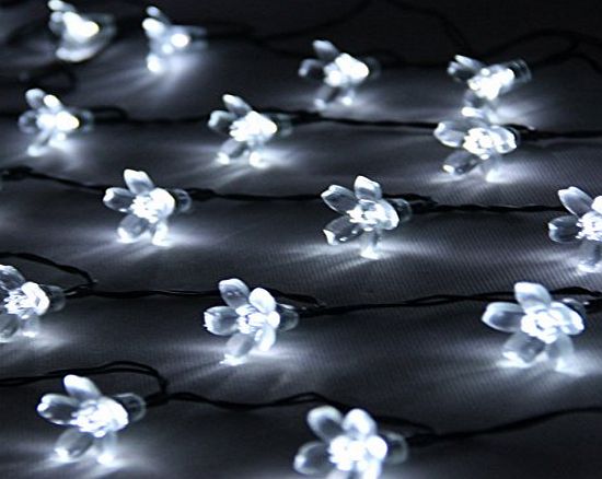 23ft 50LED Waterproof Solar Powered Flower String Fairy Lights for Outdoor Garden Christmas Wedding Party Decoration (White)