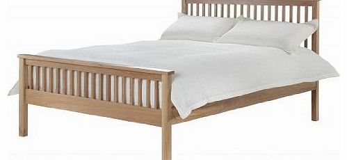 Harrison Oak Bedstead - 4FT6 Double Bed Frame - Traditional Wooden Bed Base - Slatted Headboard and High Footend - White Oak - Natural Finish - Sprung Slatted Base