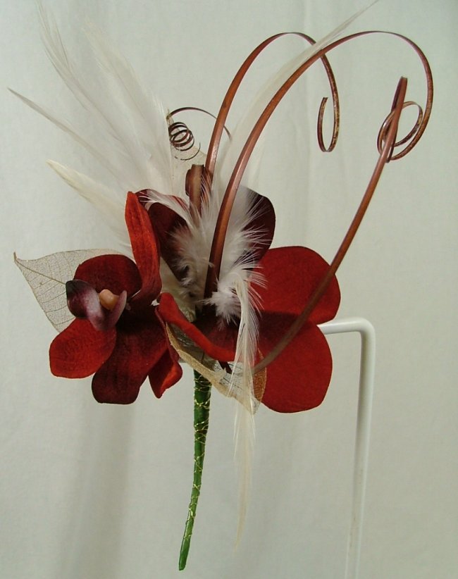 Silk Bouquets Ruby Red Orchid Buttonhole Double