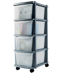 Silver 4 Drawer Tower Plus 4 Shoeboxes