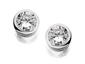 silver 5mm Cubic Zirconia Round Earrings 060490