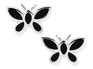 silver and Black Onyx Butterfly Earrings 060370