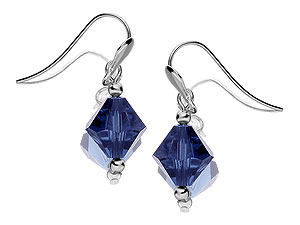 silver and Blue Crystal Bead Drop Earrings 060766