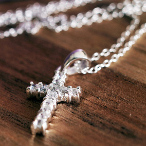 SILVER and Cubic Zirconia Cross and Necklace