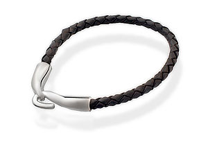 Silver and Leather Plait Bracelet 019201