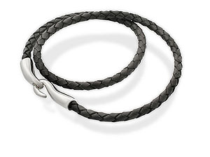 silver and Leather Plait Hook Necklet 019307