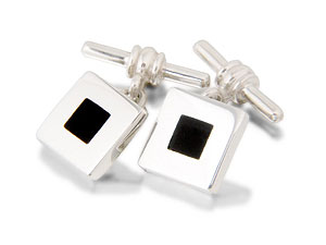 silver and Onyx Chain Link Cufflinks 014735