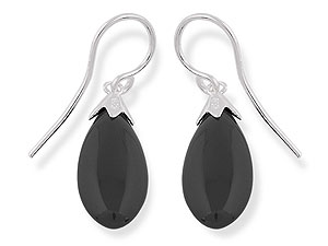 silver and Onyx Lozenge Drop Hookwire Earrings 060739