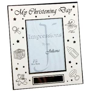 Silver and White Christening Photo Frame