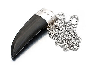 silver and Wood Sharks Tooth Pendant and Chain 019311