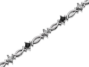 silver Black and Clear Cubic Zirconia Double Curve Bracelet 061573