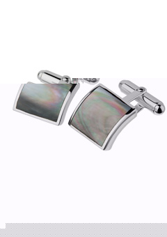 SILVER Black Shell Square Cufflinks