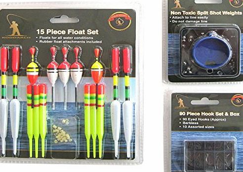 Silver Bullet Trading 15 Piece Fishing Float Tackle Set Including 90 Hooks and Split Shot Selection.