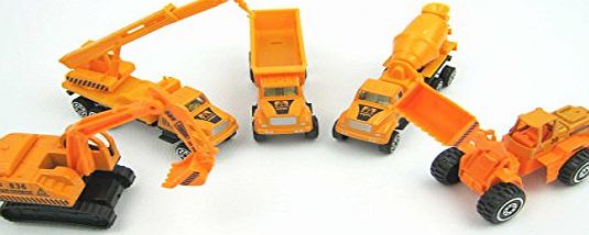 Toy Construction Vehicle Set. Die Cast. 5 Trucks. Includes Crane, Digger, Cement Mixer Lorry, Earth-Moving Lorry and JCB Telehandler Loadall.