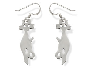 silver Cat Drop Earrings 060605
