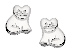 silver Cat Stud Earrings 060111