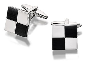 SILVER Cats Eye Chequerboard Swivel Cufflinks -