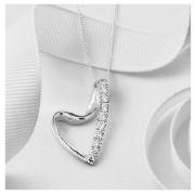 Silver Cubic Zirconia Heart Ribbon Pendant