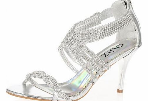 SILVER Diamante Cross Design Sandals