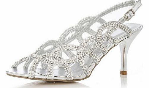 SILVER Diamante Multi Side Strap Sandals