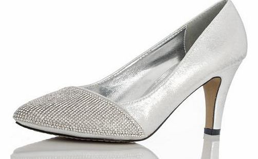 SILVER Diamante Pointed Court Shoes