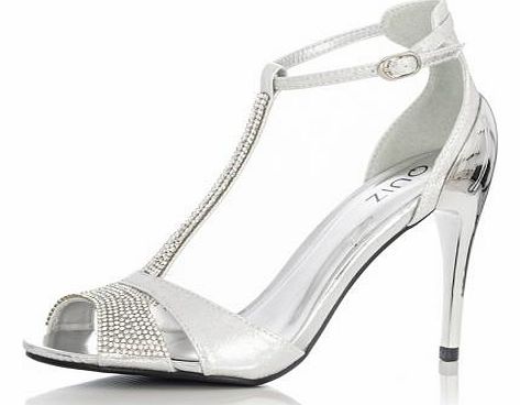 SILVER Diamante T-Bar Embellished Sandals