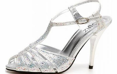 SILVER Diamante T-Bar Sandals