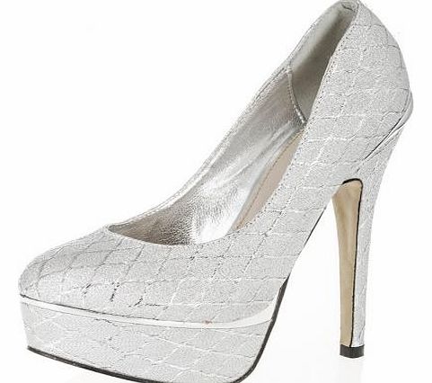 SILVER Diamond Print Shimmer Platform Shoes