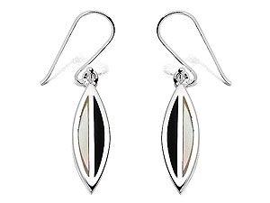 silver Ellipse Onyx and Mother Of Pearl Set Drop Earrings 060858