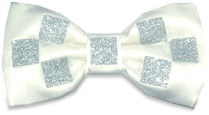 silver Glitter Squares White Bow Tie