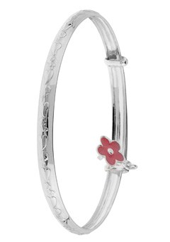 SILVER Heart and Daisy Charm Baby Bangle