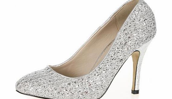 SILVER Lace And Glitter Court Shoes