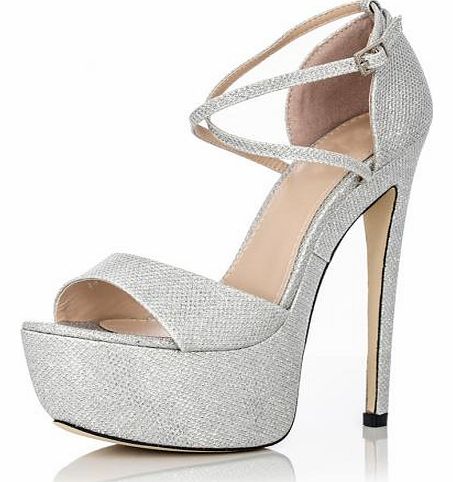 SILVER Mesh Glitter Platform Sandals