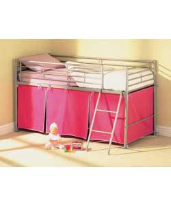 SILVER Mid Sleeper and Pink Tent with Sprung Mattress