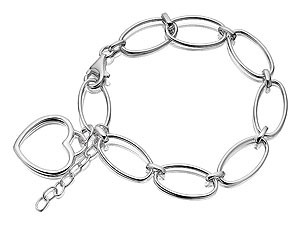 silver Oval Links Bracelet with Heart Charm 061582