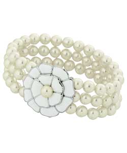 Silver Plated and Synthetic Pearl Rose 3 Strand Bracelet