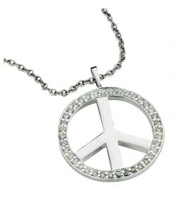 silver Plated Cubic Zirconia Large Peace Sign Pendant
