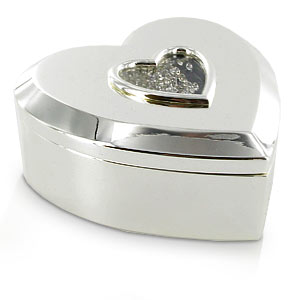 SILVER Plated Heart Shaped with Stones Trinket Box