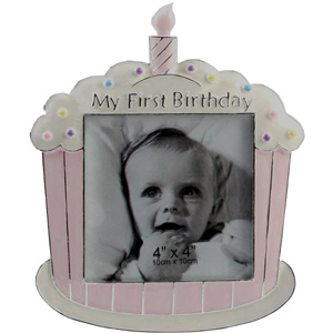 silver Plated My First Birthday Pink Cake Photo