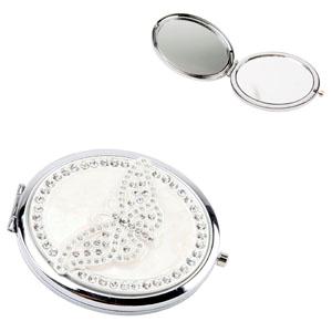 SILVER Plated Oval Crystal Butterfly Compact