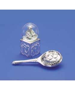 SILVER Plated Rattle and Teddy Bear Water Ball Set