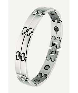 Silver Plated Stainless Steel 2 Row Gents Magnetic Bracelet