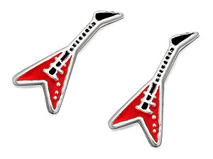 Red Enamel Electric Guitar Earrings 13mm